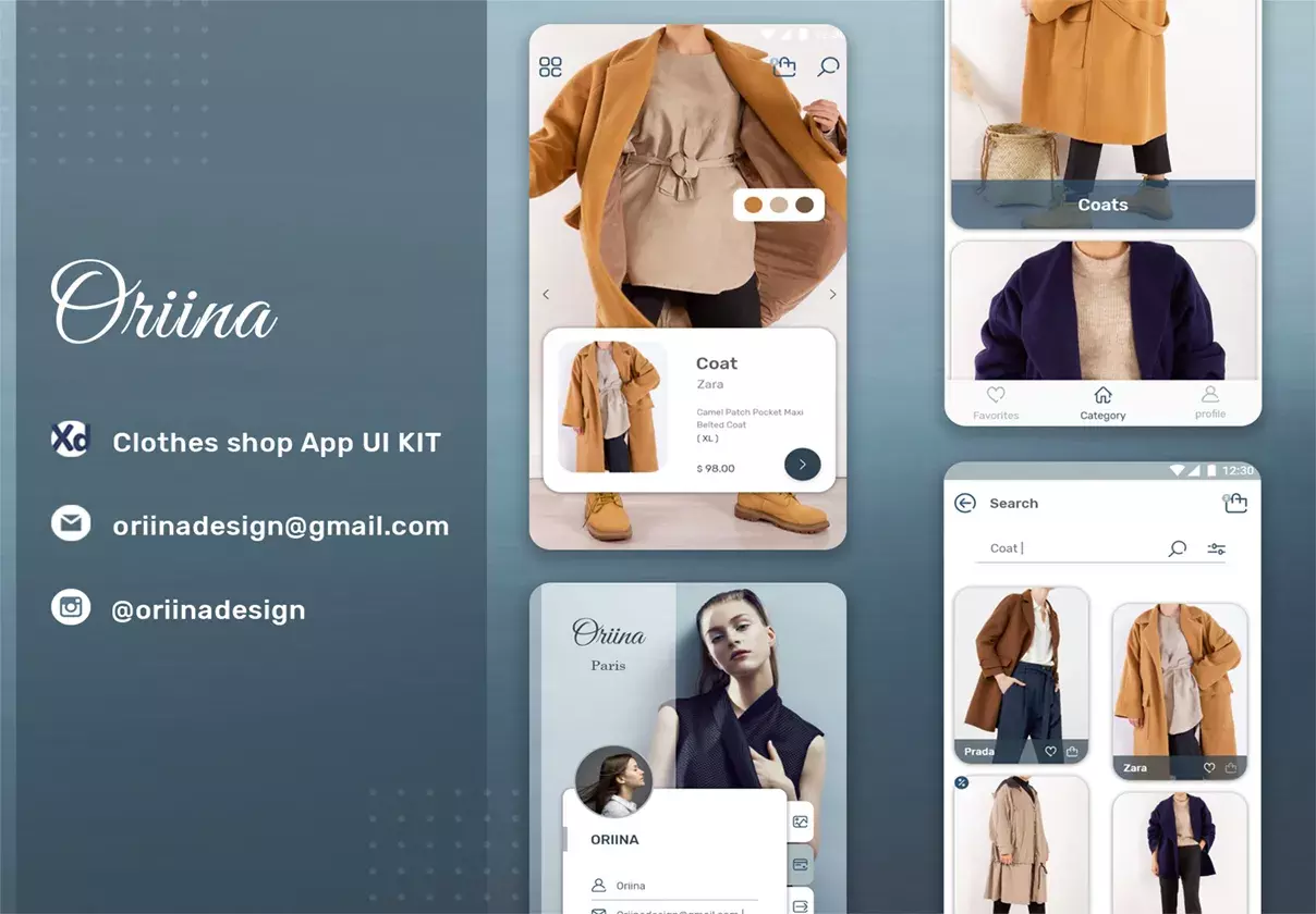 Oriina clothes shop Ui kit