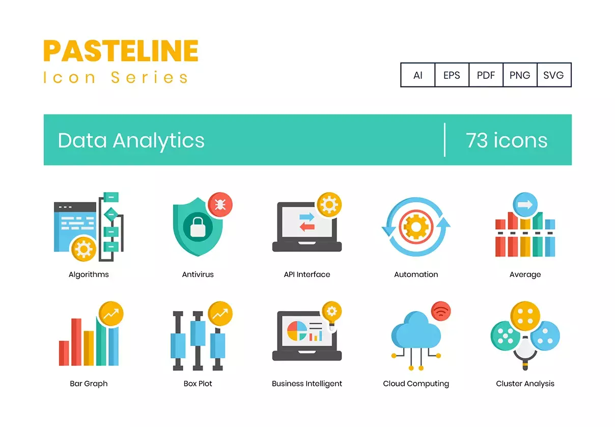 73 Data Analytics Icons | Pasteline Series