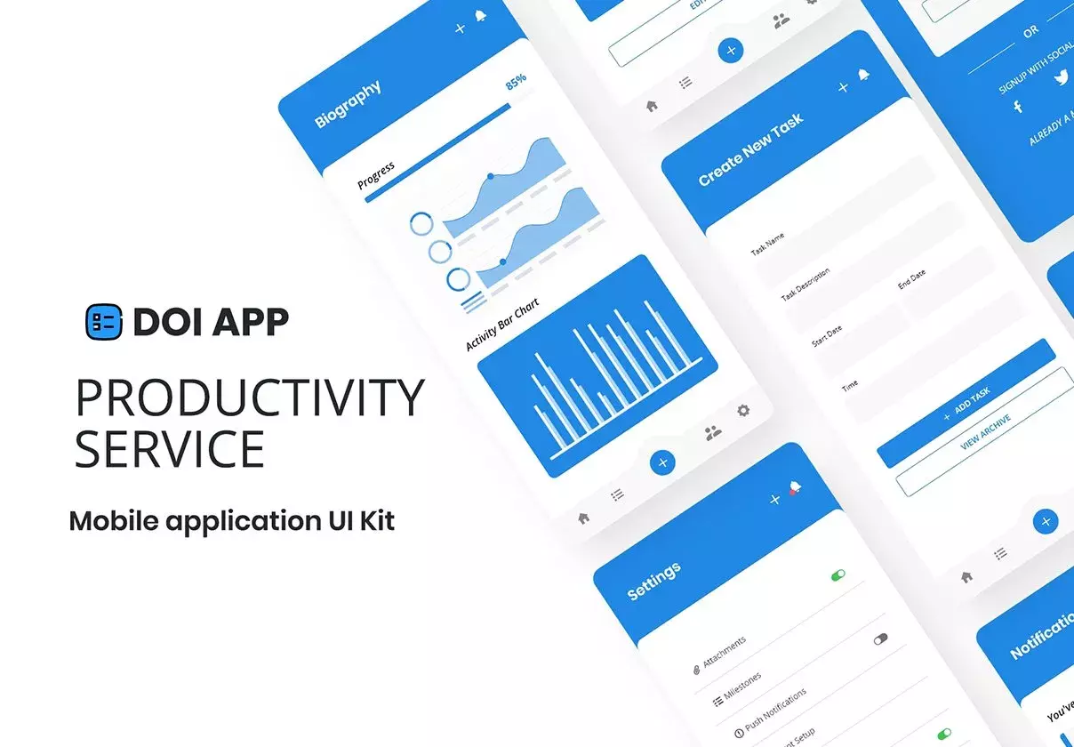 DOI Productivity Mobile Application - UI Kit