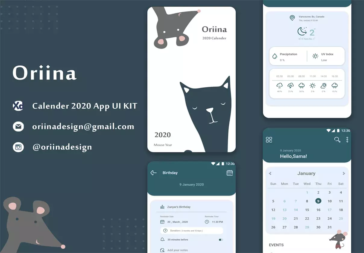 Oriina calender 2020 Ui kit