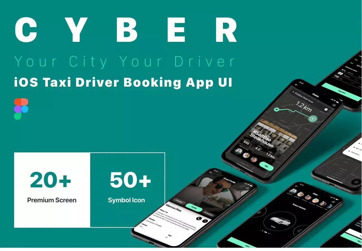 Cyber Taxi Driver iOS Mobile App UI Kit