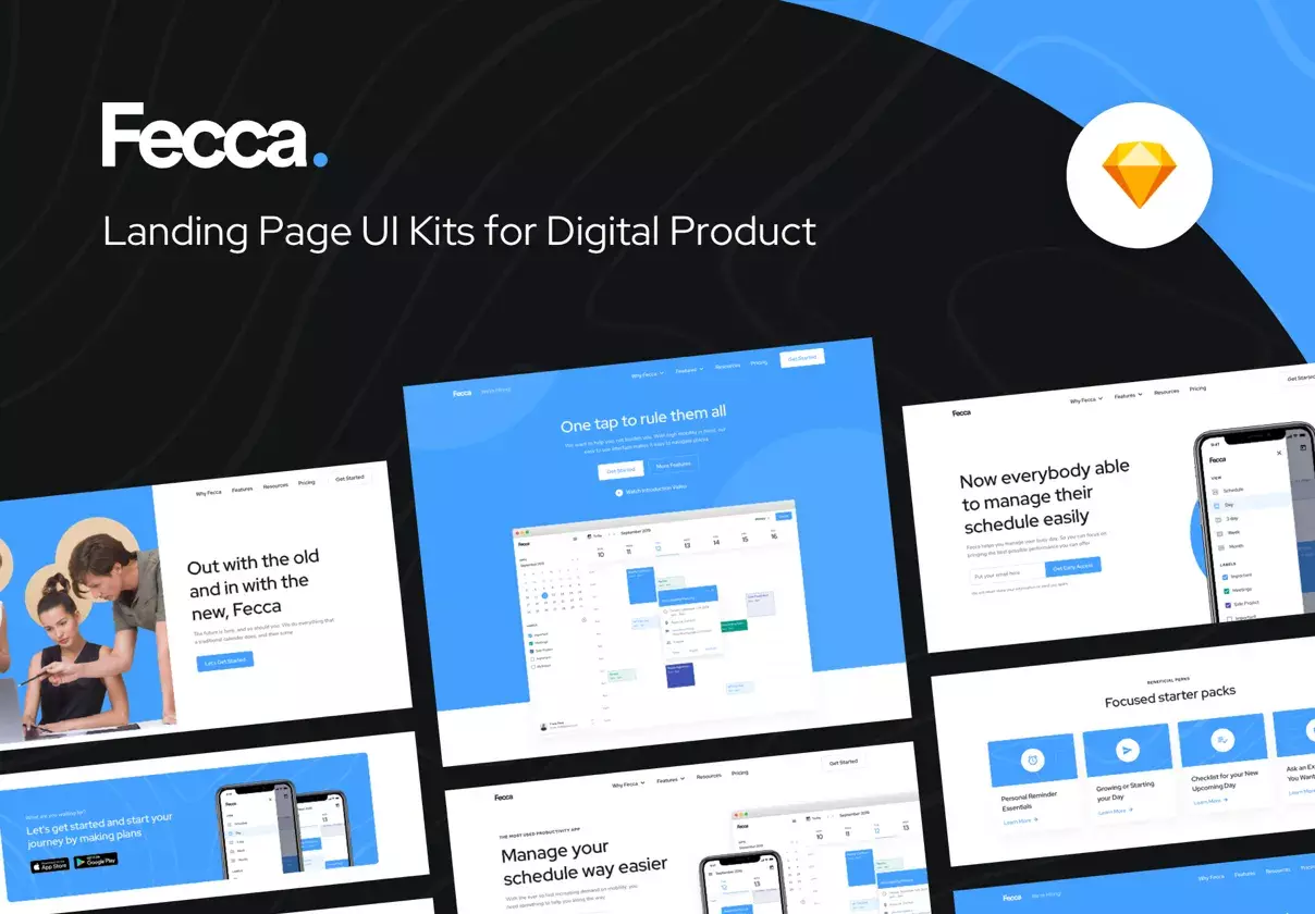 Fecca - Landing Page UI Kit (Sketch)