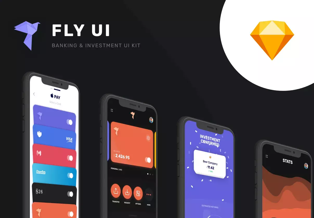 Fly - Banking and Fintech iOS Mobile UI Kit - Sketch