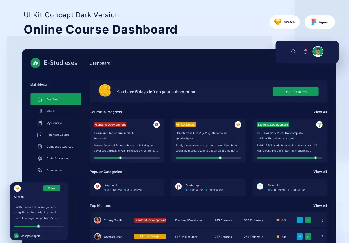 Online Course Dashboard Kit Dark Version