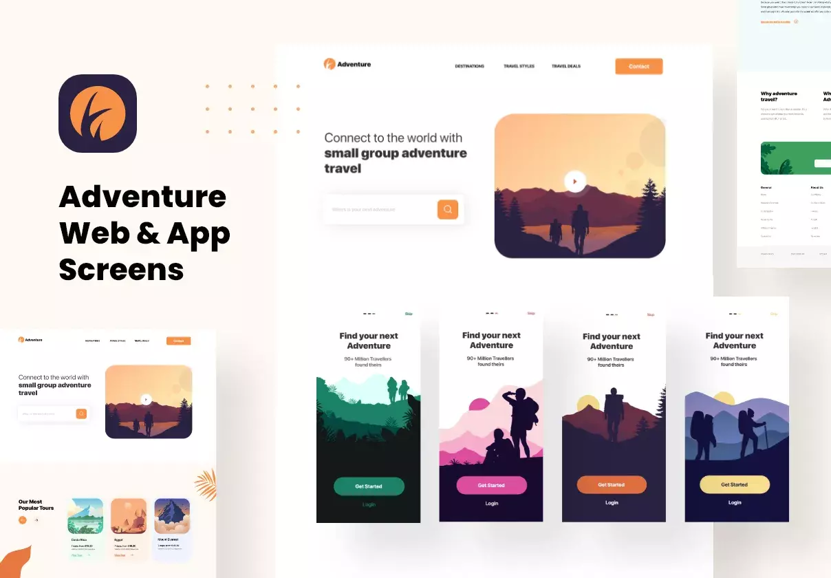 Adventure On boarding Screen & Landing Page