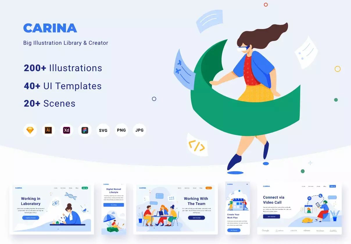 200+ Illustrations, 20+ Scenes, 40+ Web & Mobile UI Templates