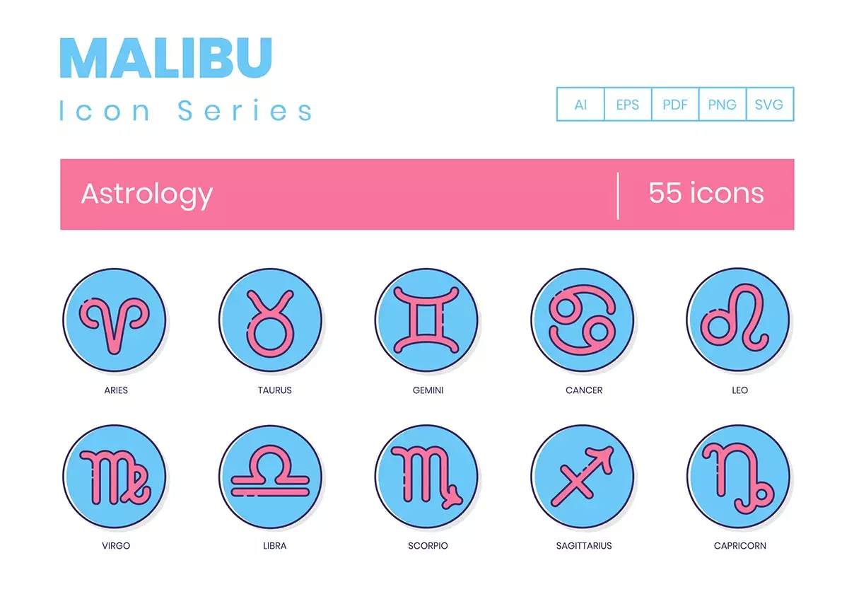 55 Astrology Icons | Malibu Series