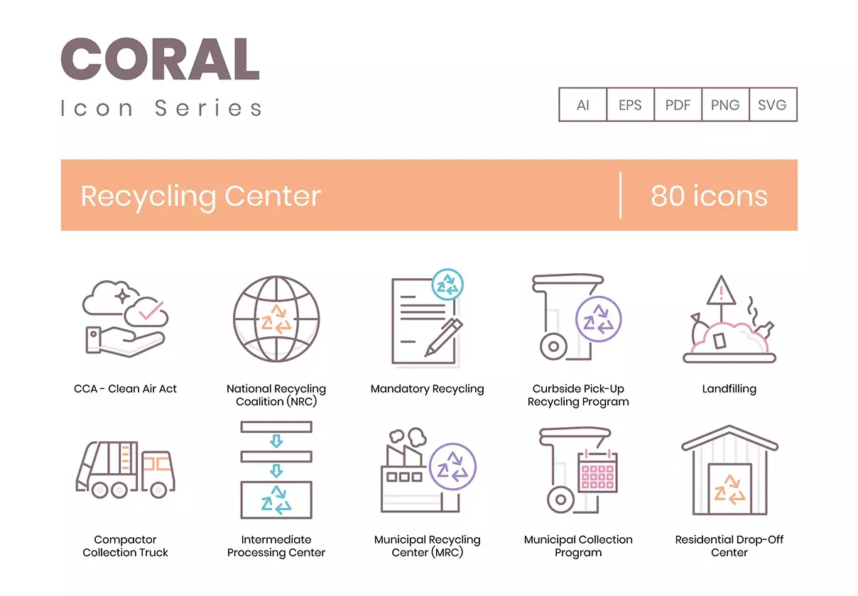 80 Recycling Center Icons | Coral Series