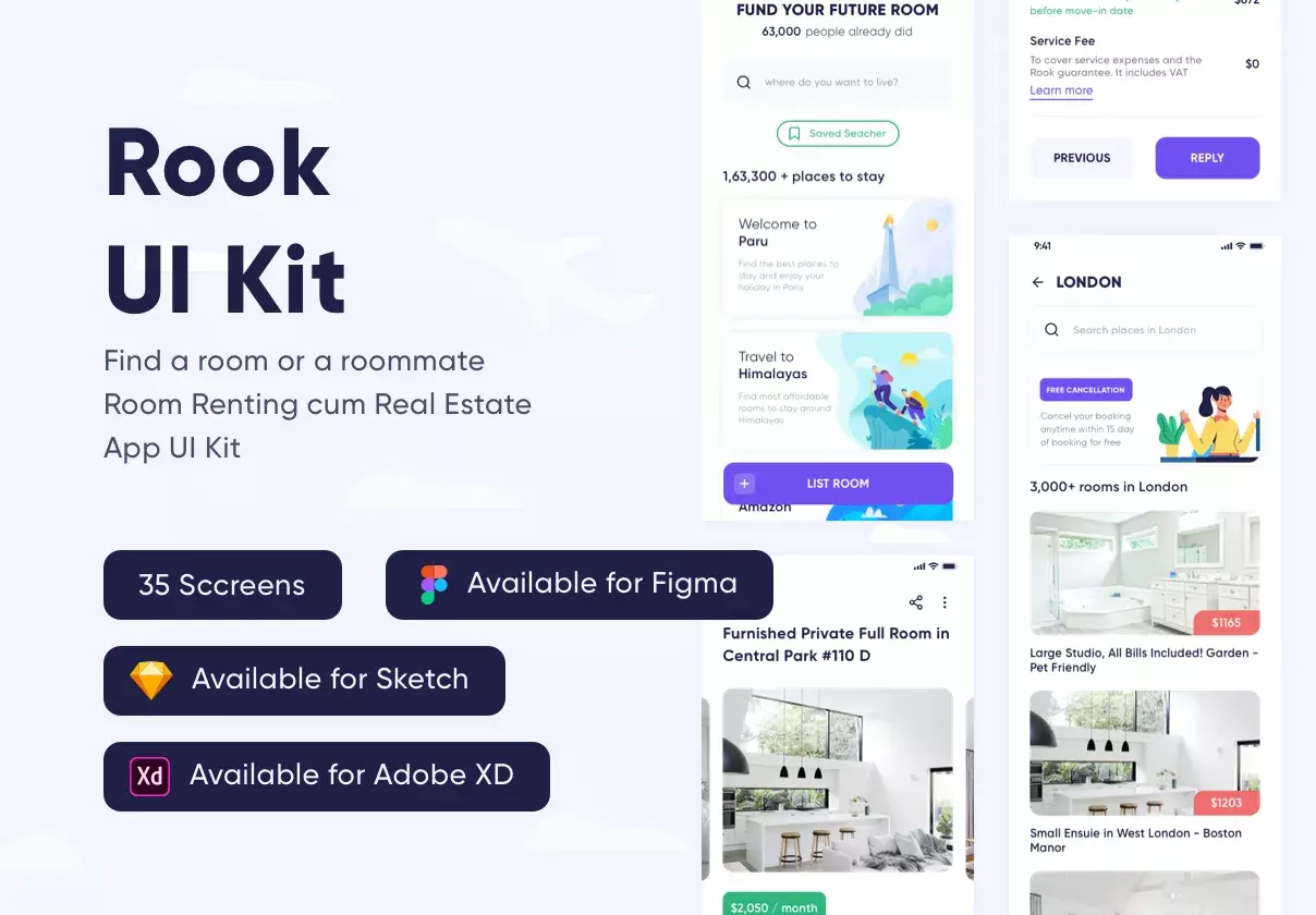 Rook - Room Booking and Real-Estate App UI Kit