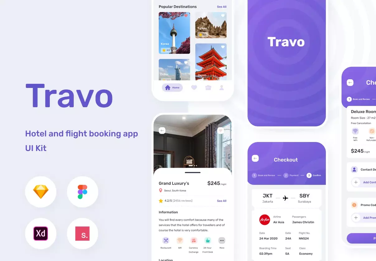 Travo Apps - UI KIT for Travel Flight and Hotel