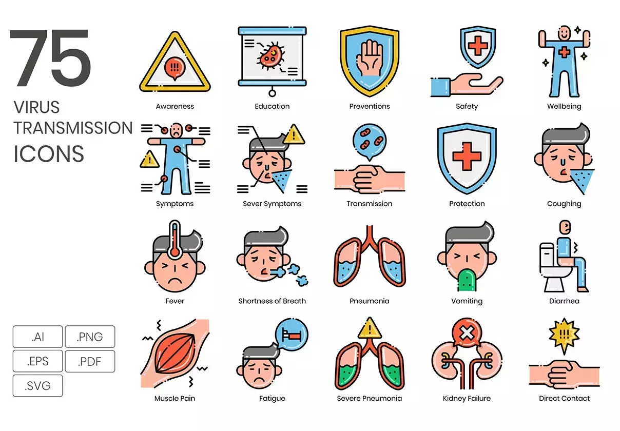 75 Virus Transmission Icons | Aesthetics Series