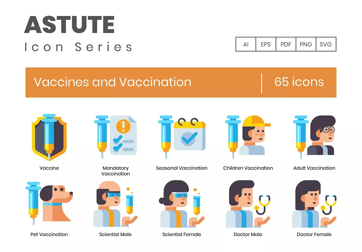 65 Vaccines and Vaccination Icons | Astute Series