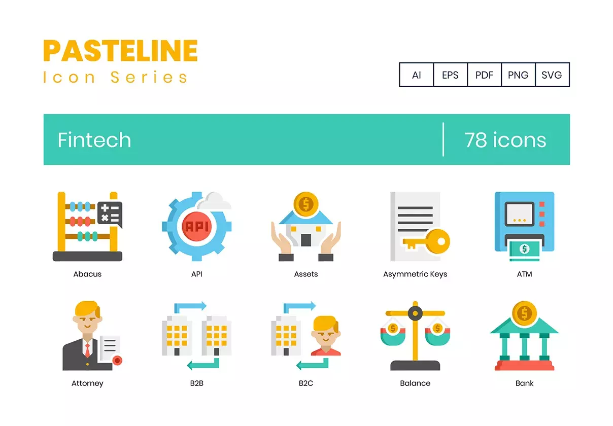 78 Fintech Icons | Pasteline Series