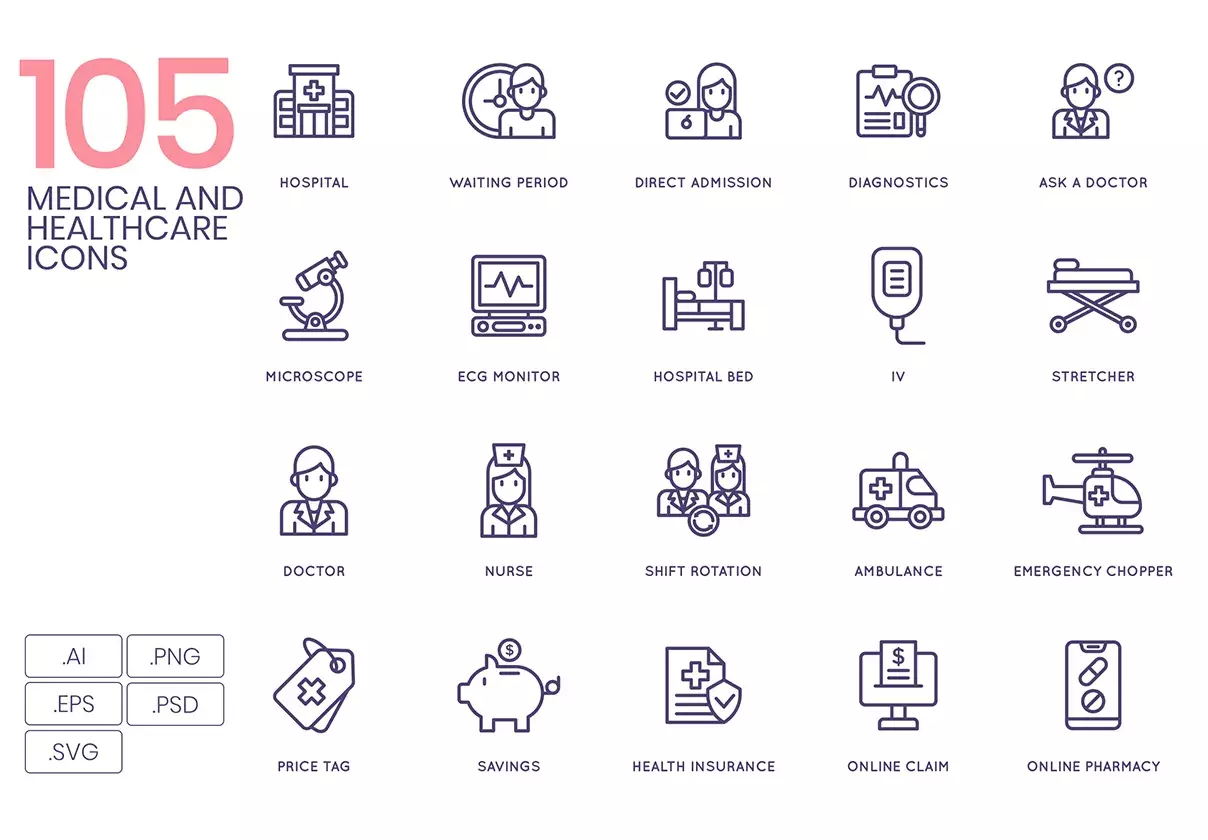 105 Medical and Healthcare Icons | Line Series