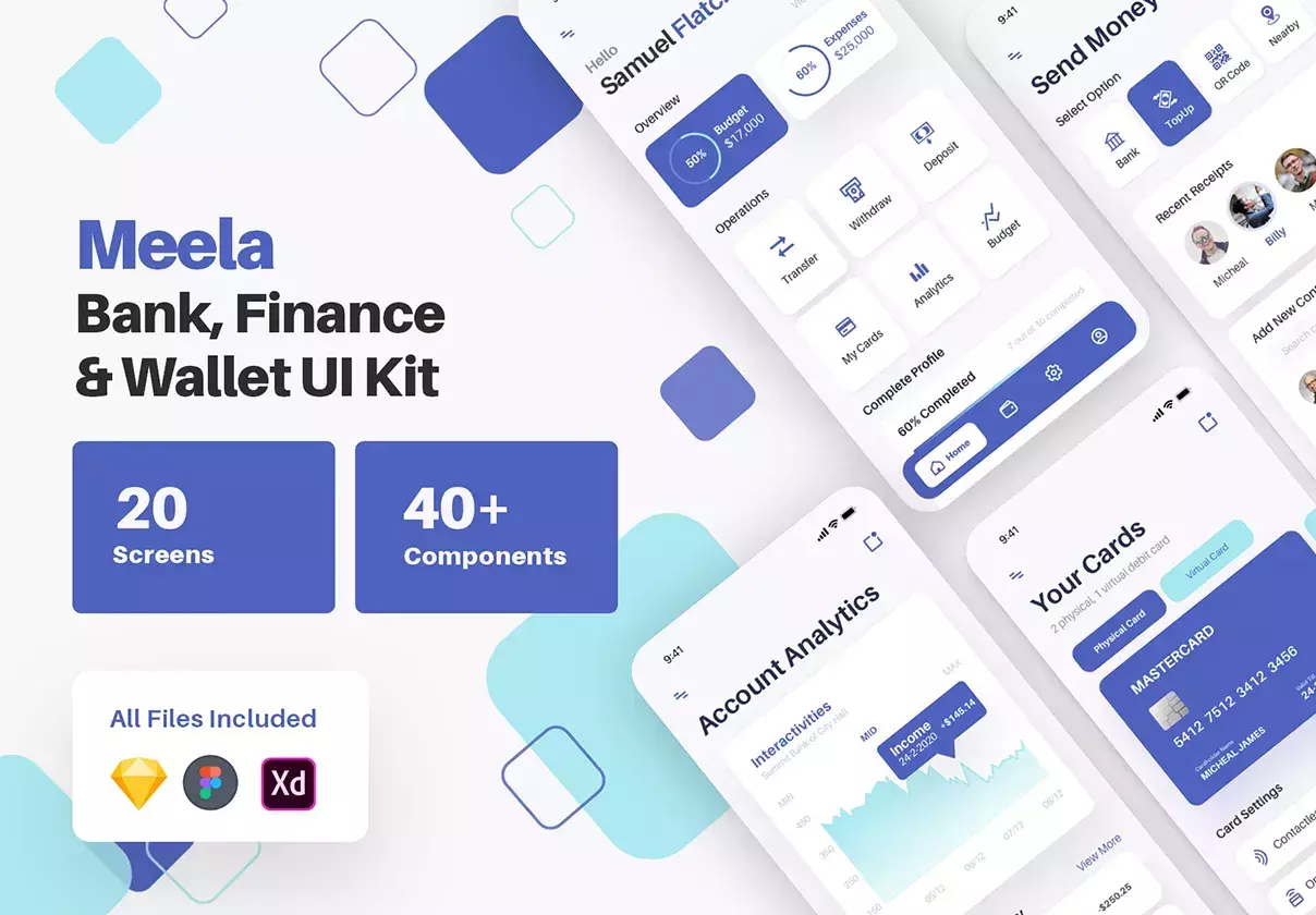 Meela - Money Transfer, Bank, Finance and Wallet App UI Kit