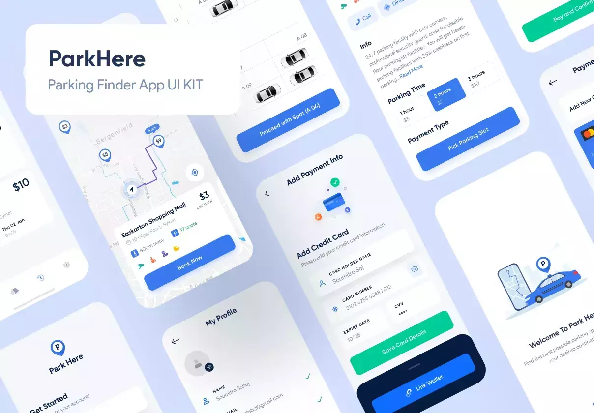 ParkHere: Nearby Parking Finder App UI KIT