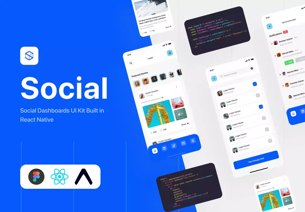 React Native app design kit to kickstart your social app projects