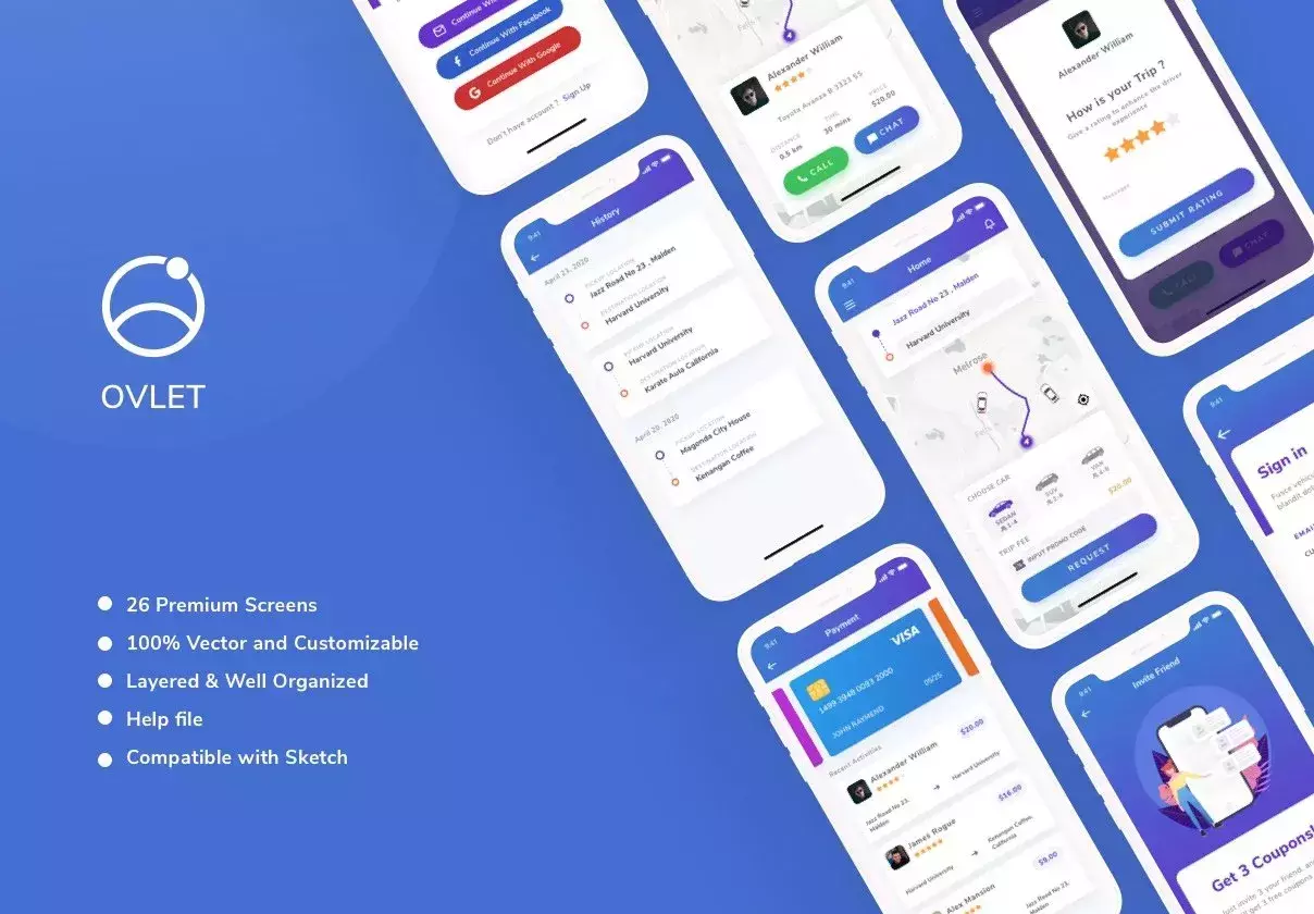 OVLET - Taxi Mobile App UI Kit