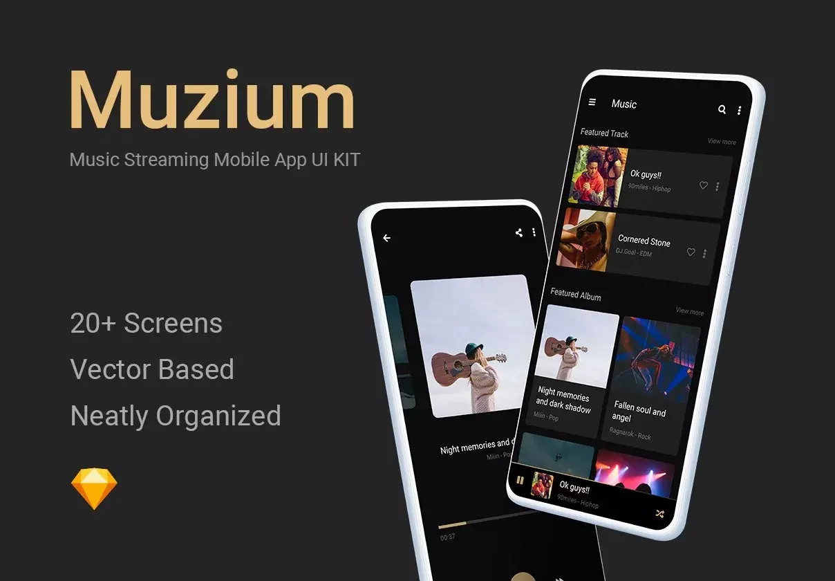 Muzium - Music Streaming mobile app UI KIT (sketch)