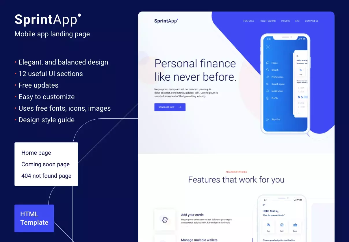 SprintApp - app landing page HTML template