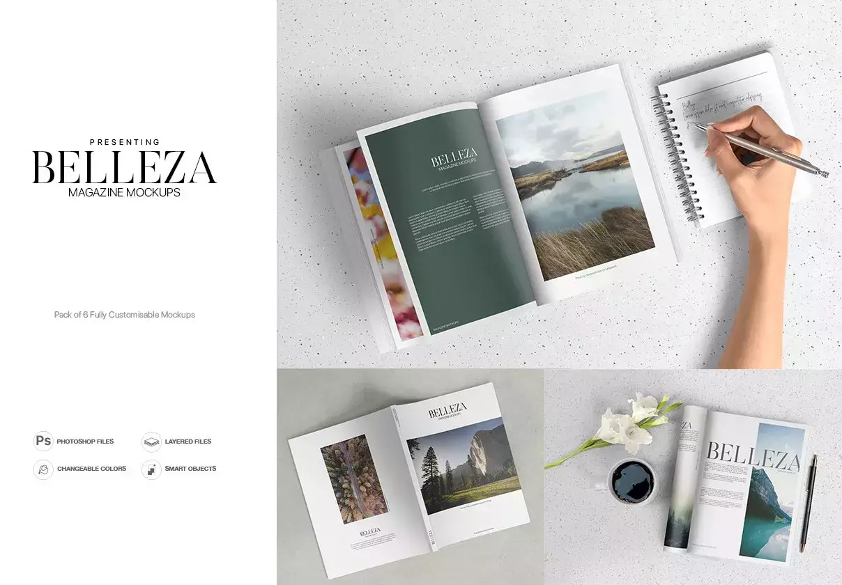 Belleza - A4 Magazine Mockups Pack