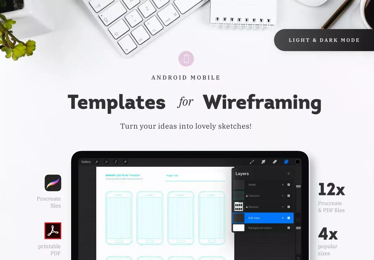 Procreate - Android Mobile Templates for Wireframing