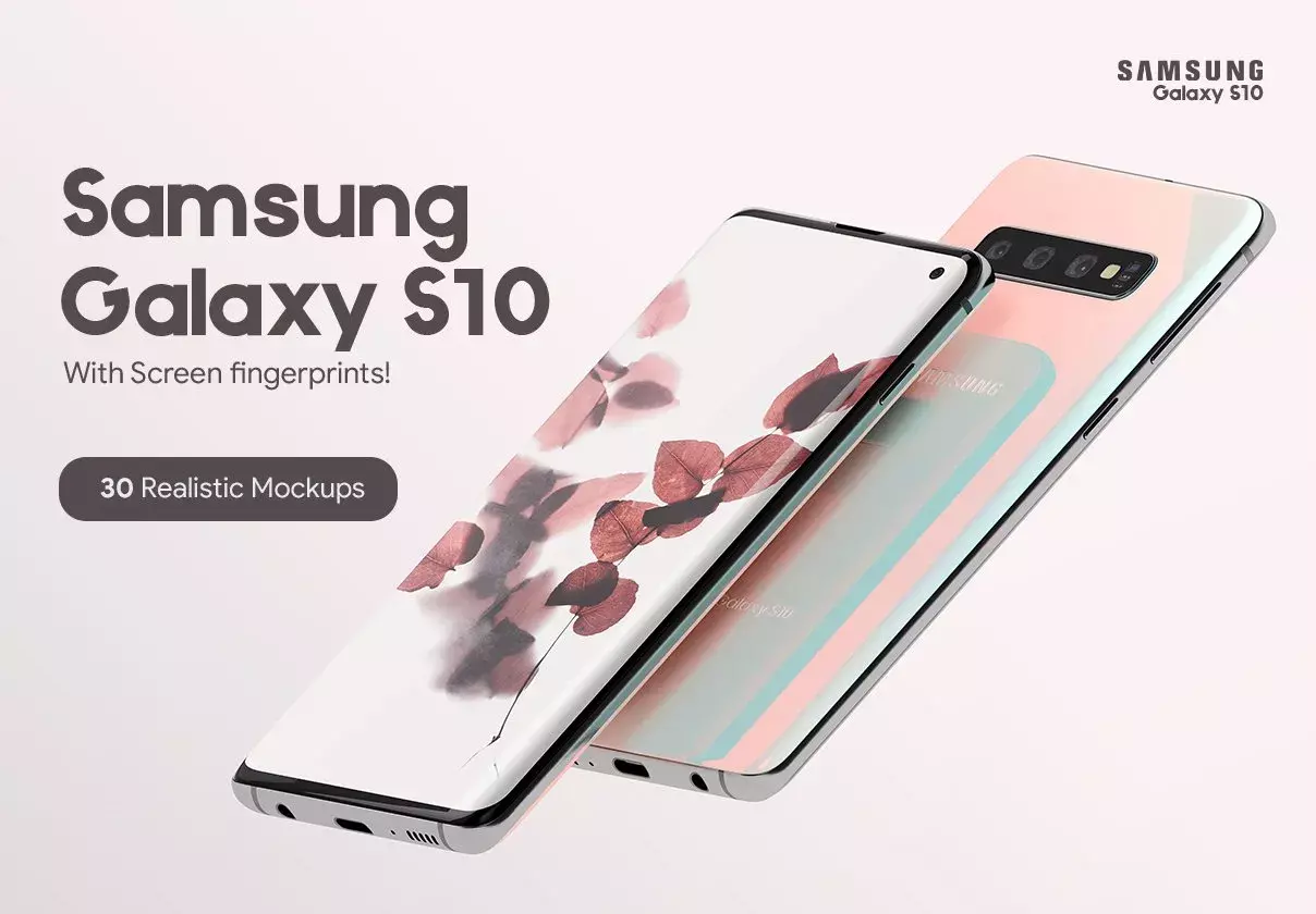 Samsung Galaxy S10 Mockup Set with fingerprints, android phone, layerd, PSD mockup, phone mockup