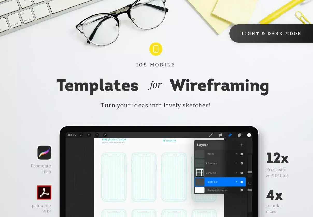 8 Templates for Wireframing with Popular iOS Mobile Devices and Standard Guidelines