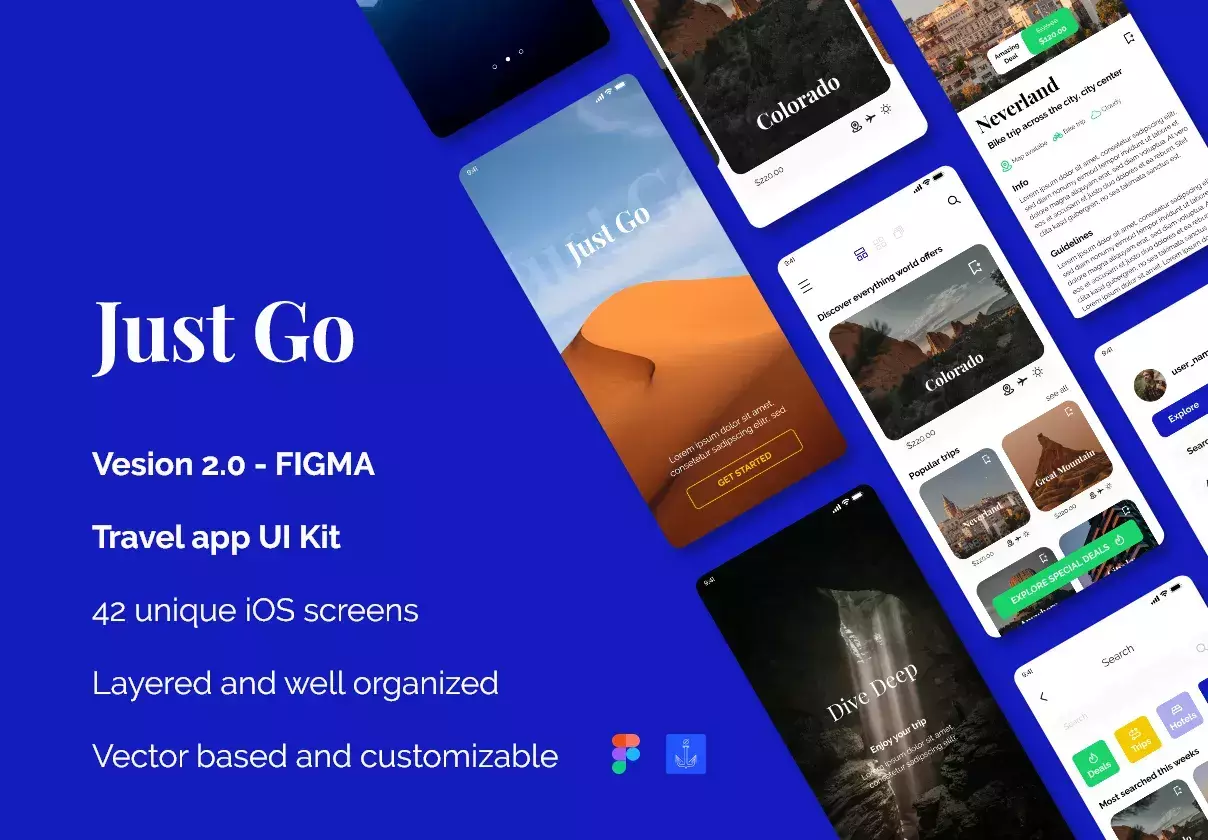 Just Go 2.0 travel app - Figma version