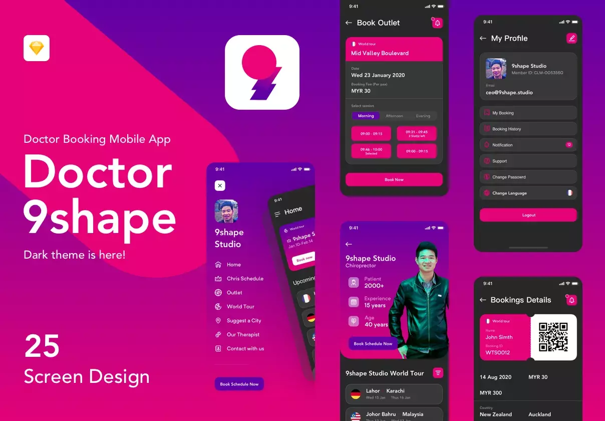 Dark 9shape Doctor Booking Apps IOS Ui Kit