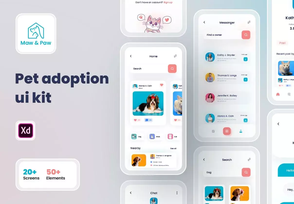 Maw & Paw Pet adoption ui kit.