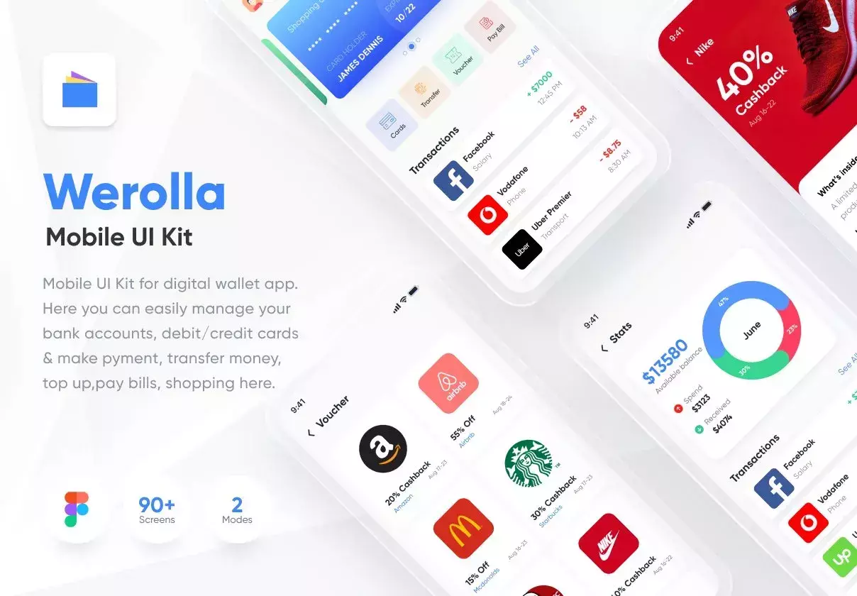 Werolla - Mobile App UI Kit for Wallet, Finance & Banking App