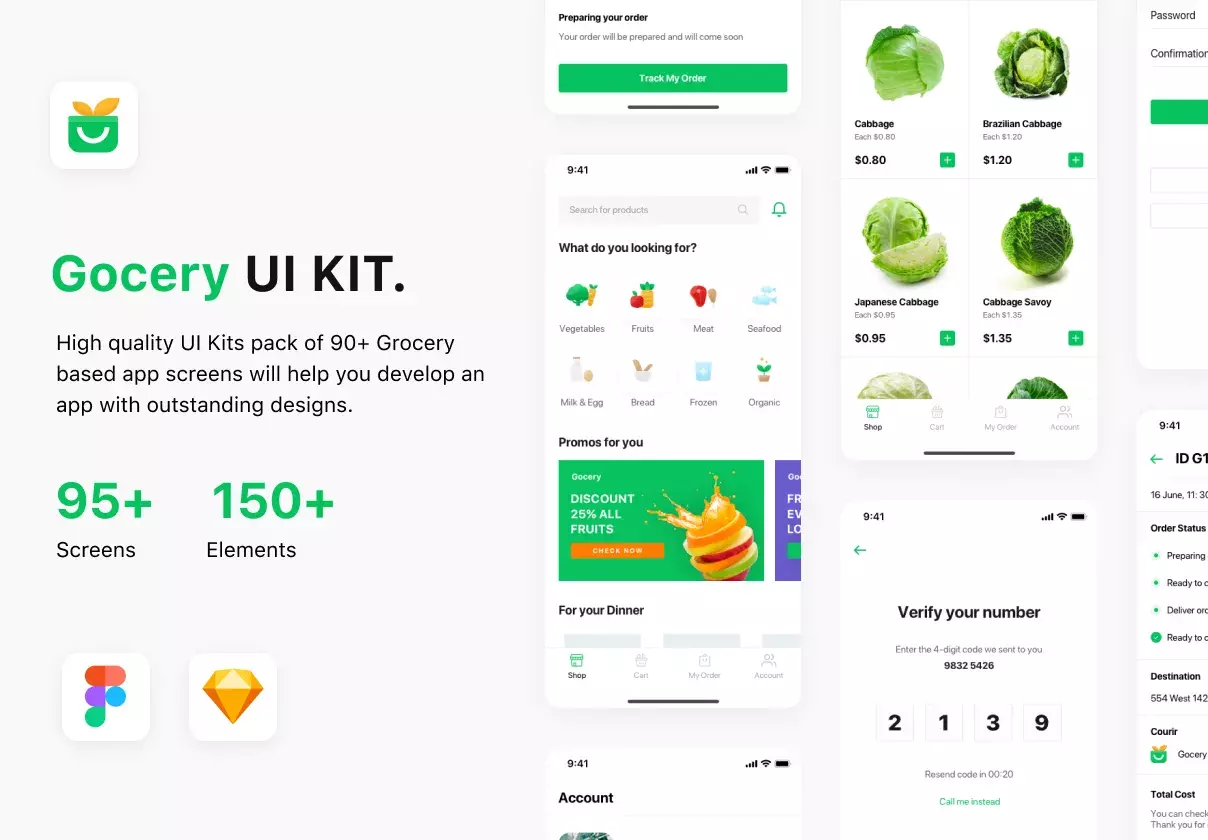 Complete Pack of 95+ Grocery App Screens.