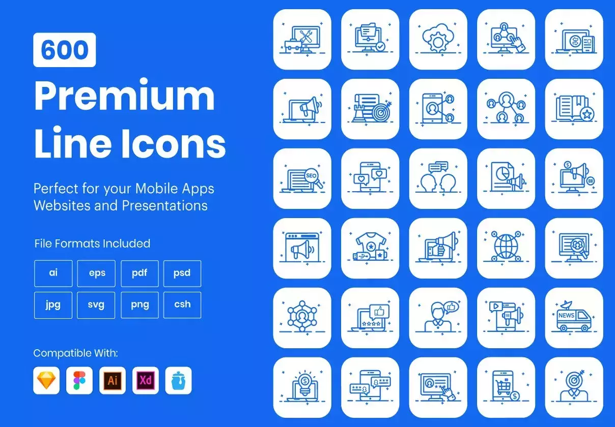 600 Premium Outline Icons