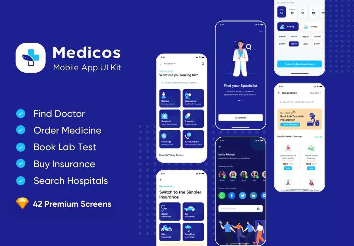 Medicos - Healthcare Mobile Sketch App UI Kit