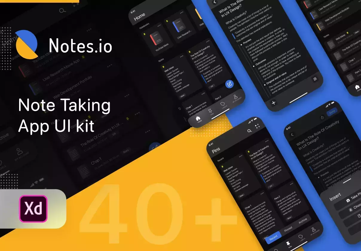 Notes.io Notes Taking App UI Kit Dark Mode