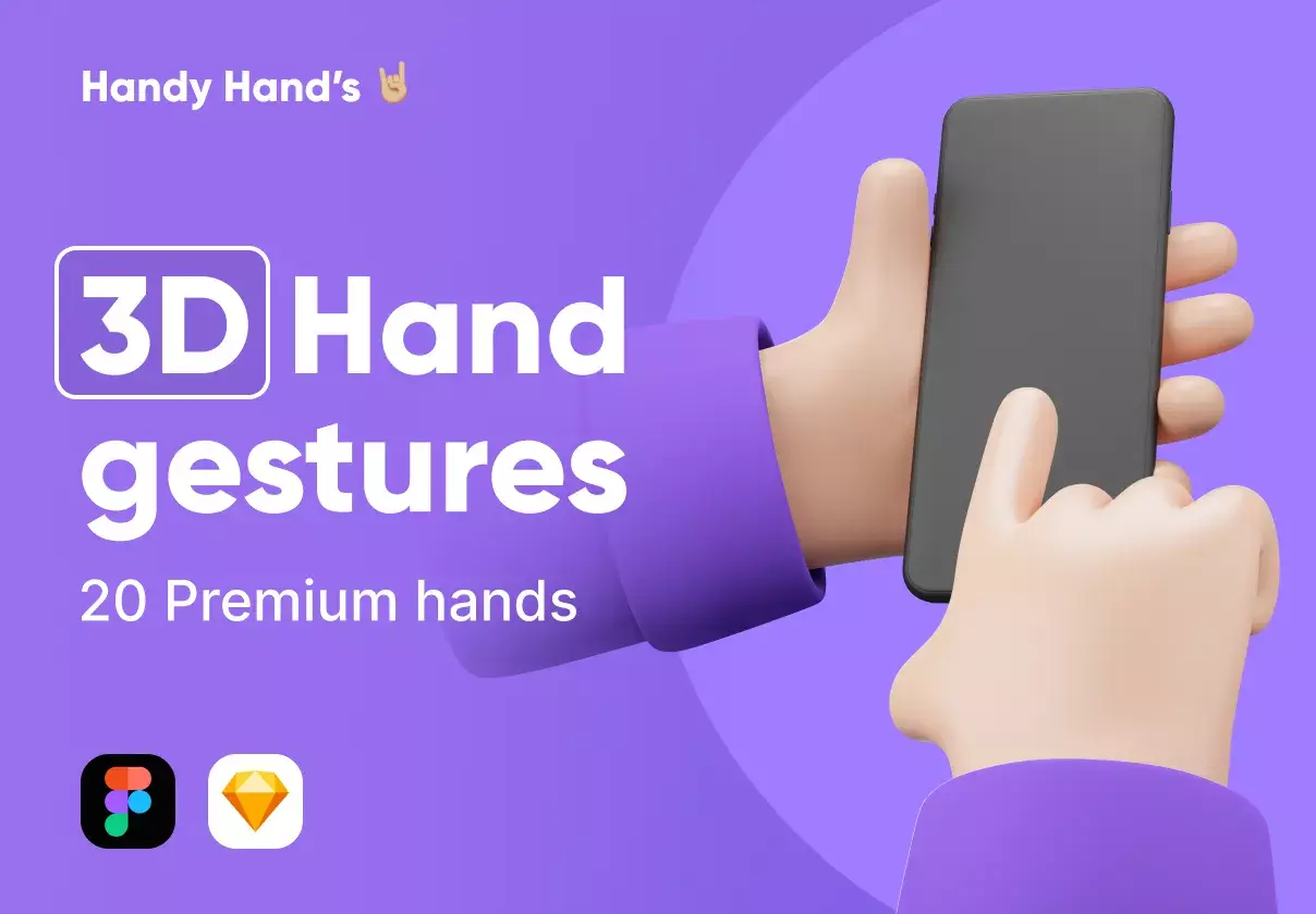 Easily customizable 3D hands for your Websites, Applications, Presentations.