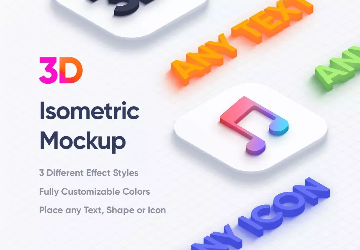 Isometric 3D Mockups with different effect styles for Photoshop