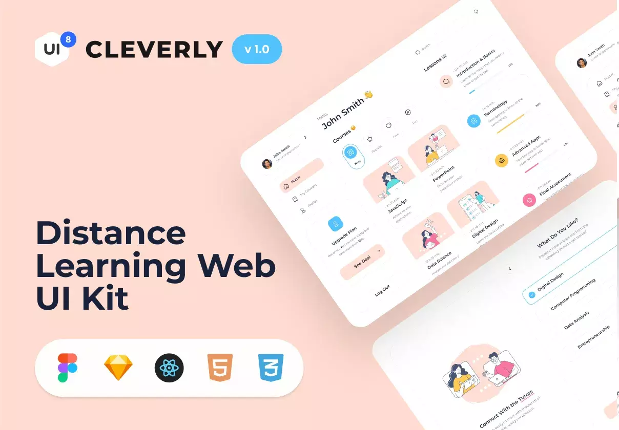 Cleverly is a distance learning UI kit designed for desktop & tablet devices