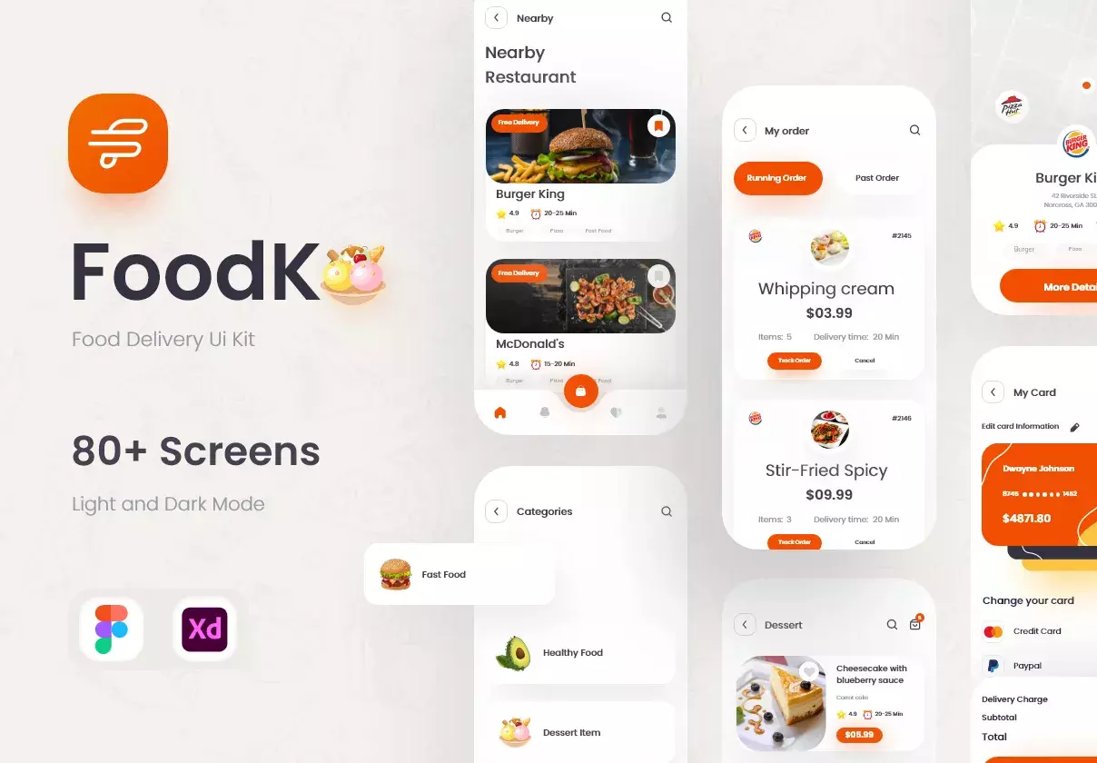 Food Delivery UI Kit For Figma & Adobe XD