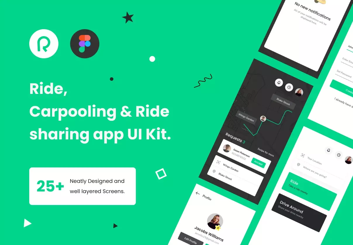 Ride - Carpooling & Ride sharing app UI Kit