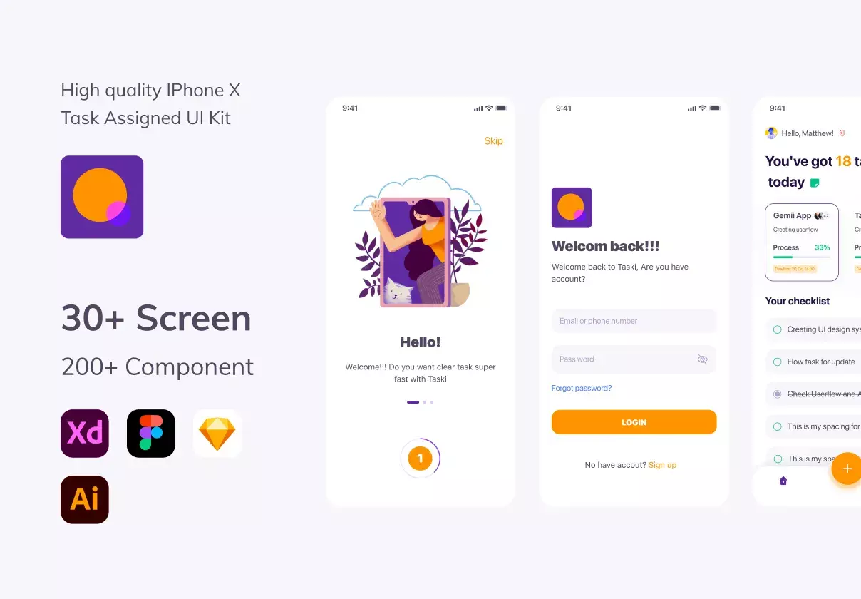 Taski - Task Assigned App UI Kit