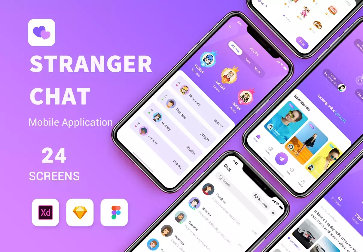 Stranger Chat - Purple social app UIkit