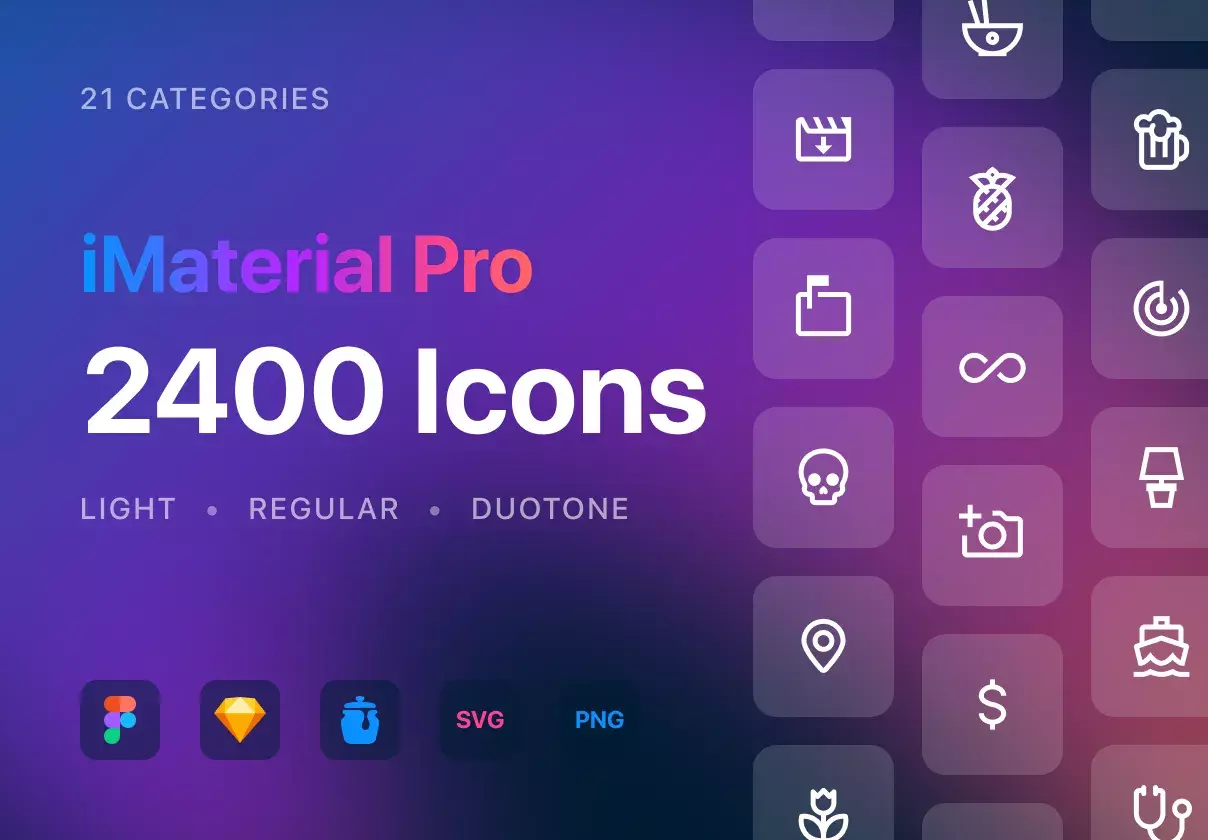 2400 Icons  |  3 Styles  |  21 Categories