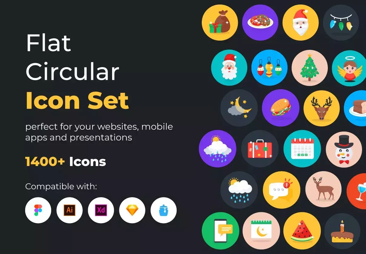 Flat Circular Icons Set