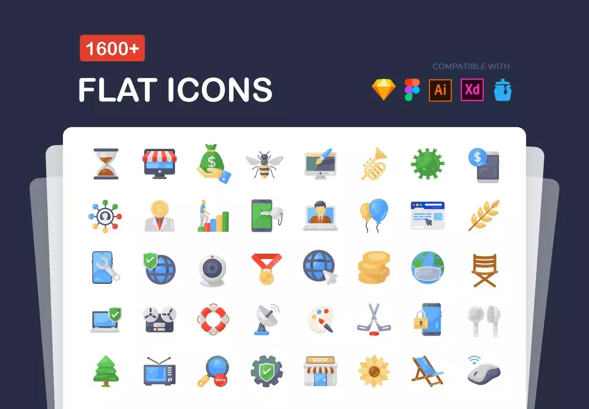 1600+ Flat Icons Pack