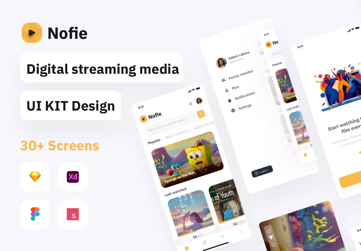 Nofie - Digital streaming media UI KIT