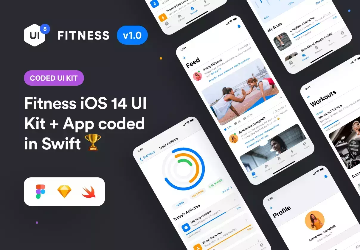 Fitness app template for iOS 14 + design files