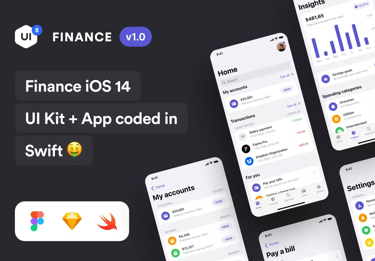 Finance app template for iOS 14 + design files