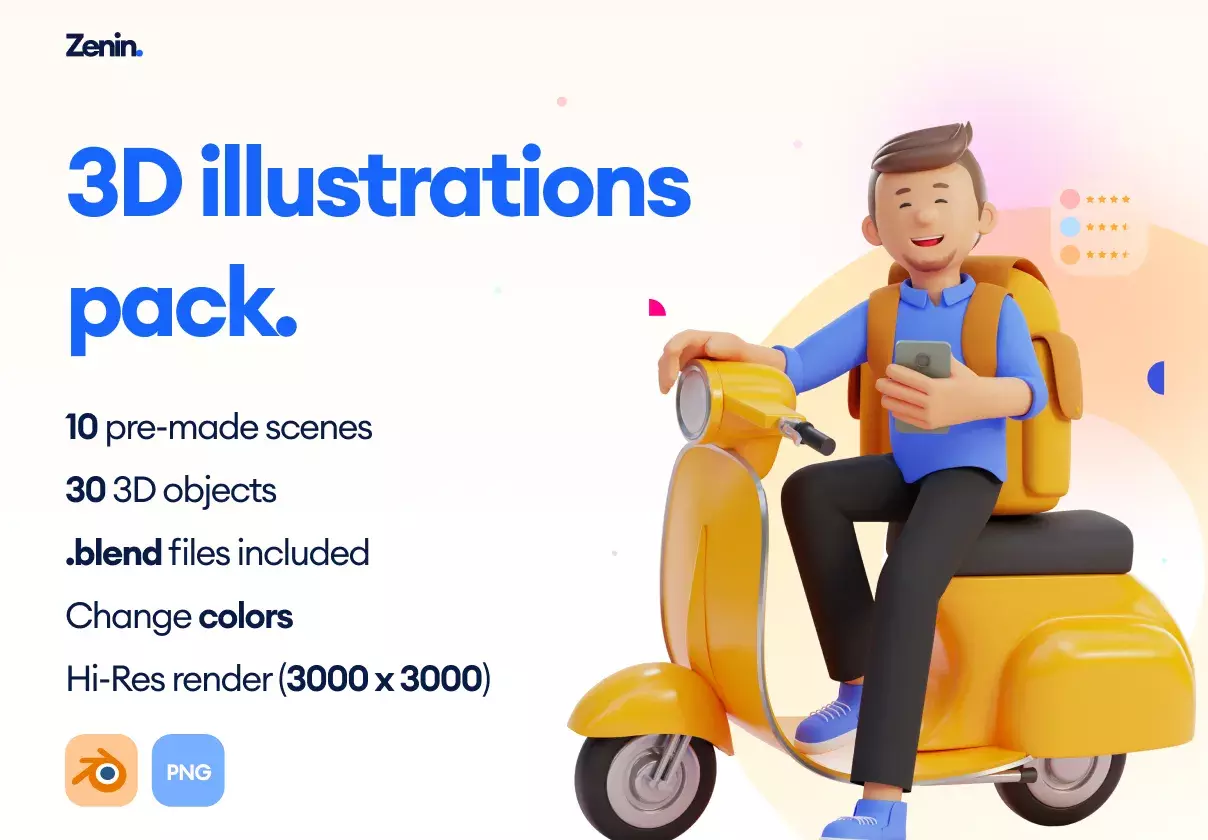 Highly-detailed, handcrafted and full of personality 3D illustrations pack for your concepts and projects